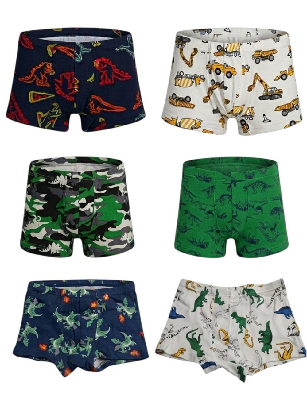 NIP Boys 6-Pack 100% Cotton Boxer Briefs Size 9-10Y | Dinos & Trucks